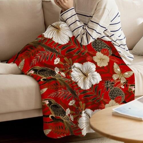 Flower Tropical Plant Parrot Texture Printed Flannel Blanket Soft Throw Blanket Machine Washable Blankets for Beds