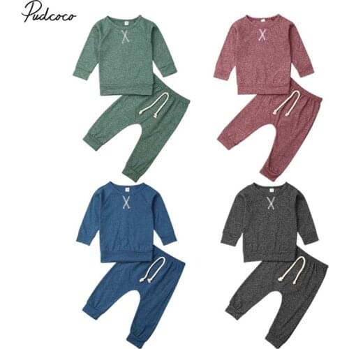 2019 Baby Spring Autumn Clothing Newborn Infant Baby Boy Girl Clothes Long Sleeve T-shirt Top+Pants Kids Solid Outfits Set 0-24M