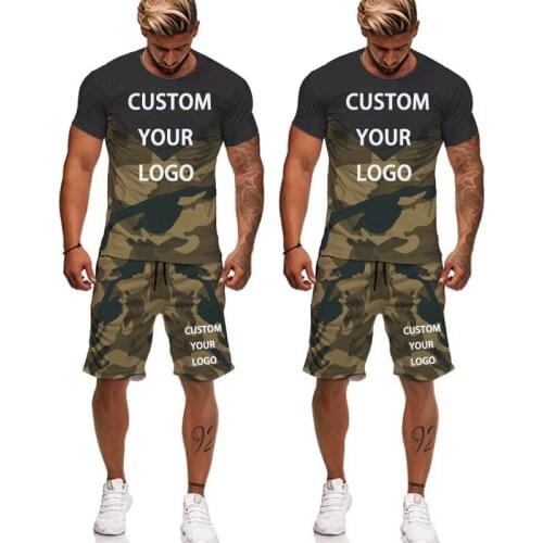 Custom Logo New Camouflage Printed T-Shirt Sports Suit Casual Running Suit Summer Short Sleeve Shorts 2-Piece Set