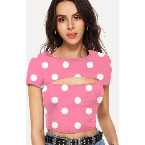 Somepet Dots T-shirt Women Lovely Shirt Print Pink Tshirt Printed Harajuku T-shirts 3d Short Sleeve Punk Rock Short Streetwear
