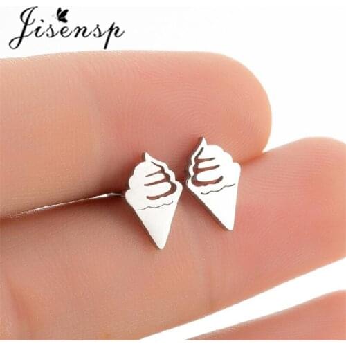 Jisensp Lovely Design Ice Cream Stud Earrings for Women Girls Gifts Stainless Steel Earrings Fashion Jewelry Gift Bijoux Femme