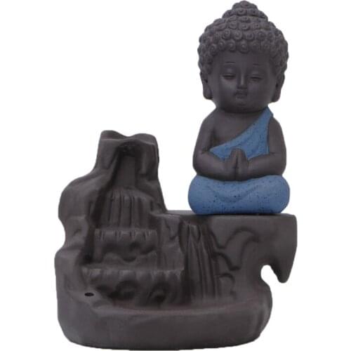 Ceramic Little Monk Smoke Backflow Cone Censer Holder Incense Burner Decoration