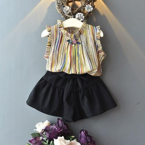 Children Girls' Clothing Set Toddler Girl Clothes Fashion Striped Chiffon Sleeveless Top +Shorts 2PCS Suit Baby Kids Clothes