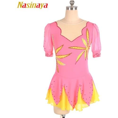 Nasinaya Figure Skating Dress Customized Competition Ice Skating Skirt for Girl Women Kids Gymnastics Performance Puff Sleeve