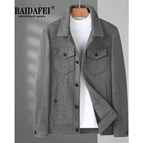 Oversized 5XL 6XL 7XL 8XL 2021 New Mens Wool Blend Jacket Business Casual Turn Down Collar Windproof Pea Casual Loose Coat