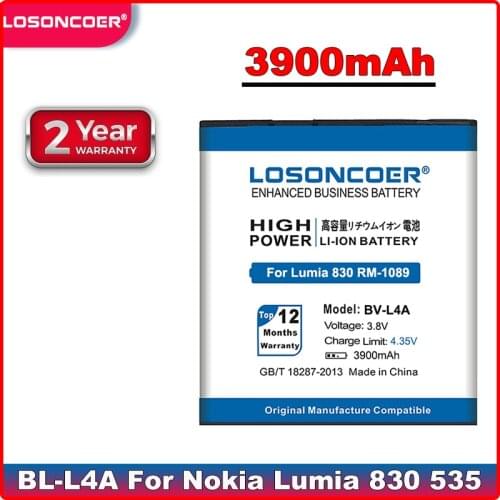 LOSONCOER 3900mAh BV-L4A Replacement For Nokia Lumia 830 Lumia 535 RM-984 RM-1090 RM-1089 BV L4A BVL4A BL-L4A RM-985 Battery