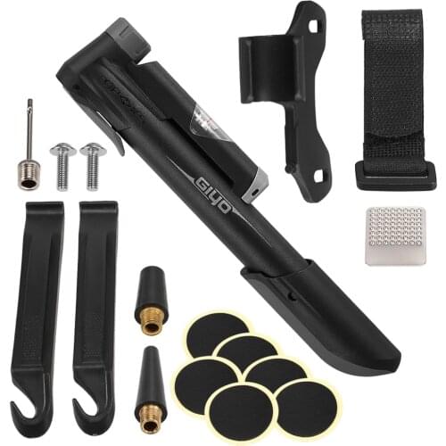 GIYO Mini Bicycle Pump 120PSI MTB Road Bike Air Pump With Built-in Pressure Gauge Puncture Repair Kit for Presta Schrader Valve