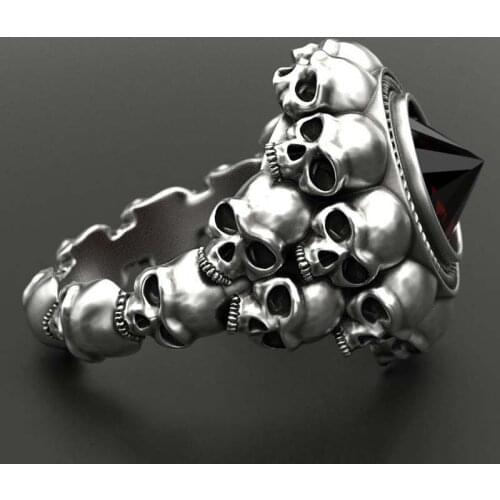 Gothic Punk Skull Rings For Men Retro Skeleton Black Red Cone Male Ring Jewelry Biker Steampunk Rings Anillo Hombre Z3M478