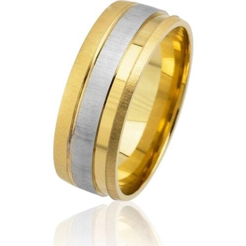 Tesbihane Tek Stripe Design Gold-Gray Color 925 Sterling Silver Men 'S Wedding Ring