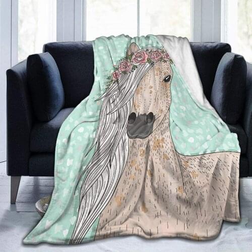 Flower Horse Soft Throw Blanket 40"x50" Lightweight Flannel Fleece Blanket for Living Room Bedroom Sofa Couch Warm and Cozy
