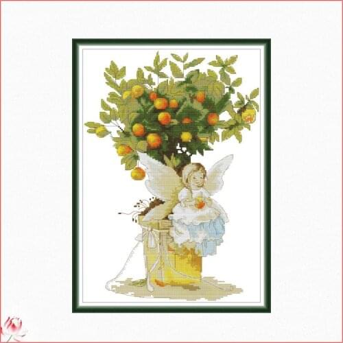 The Beautiful Girl Cross Stitch Kit DIY Orange Angel Pattern Embroidery Kit 11CT 14CT Needlework Sewing Kit Home Deco Painting