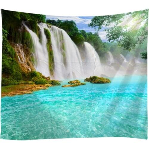 Natural Landscape Forest Falls Woods Waterfall Tapestry Wall Hanging Bed Spread Beach Towel Table Cloth Yoga Mat Large Size
