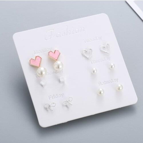 2020 New Fashion Simulated Pear Stud Earrings Set For Women Girl Trendy Mixed Small Heart Wedding Party Earrings Gift