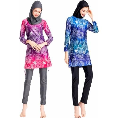 2021 Latest Woman Muslim Lady Water Sports UV Protection Long Sleeve Long Pants 4XL Islamic Burkini Swimsuit