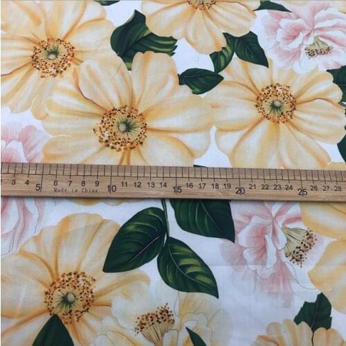 2021 new Yellow camellia pure cotton fabric for dress платье tissus au mètre telas por metro sewing ткань для шитья vestidos