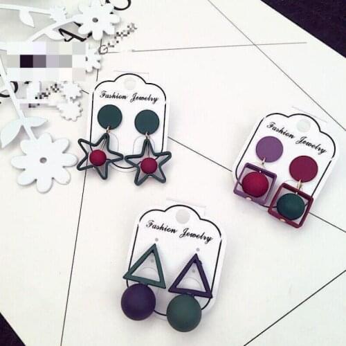 New Fashion Hollow Square Pentagram Round Earrings Brincos Oorbellen Simple Mixed Colors Ball Earrings Women Jewelry