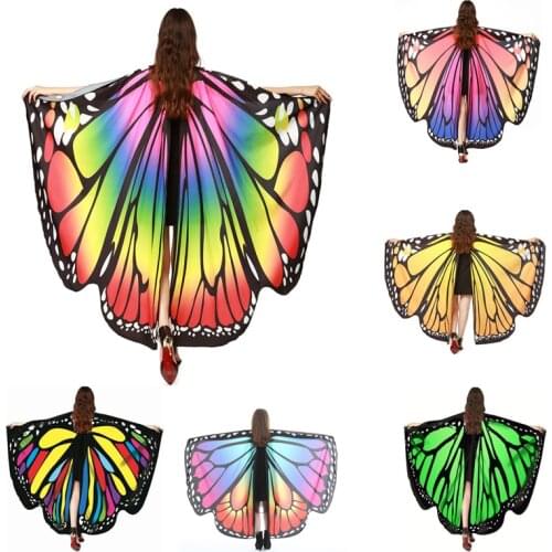 New Design Women Butterfly Wings Shawl Rainbow Nymph Pixie Costume Wings Multicolor Adult Belly Dance Performance Props