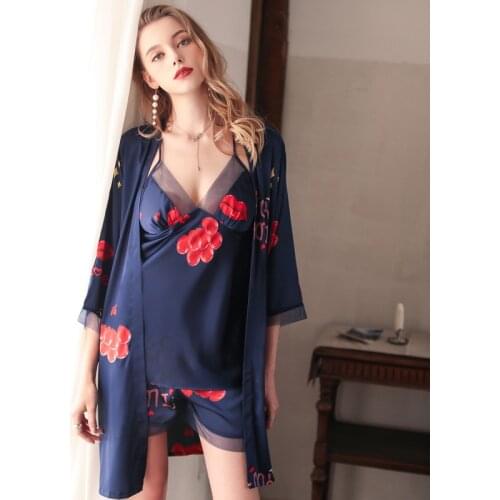 JULYS SONG 4 Pieces Faux Silk Satin Pajamas Set 2020 New Summer Sleeveless Women Sleepwear Ladies Nightgown