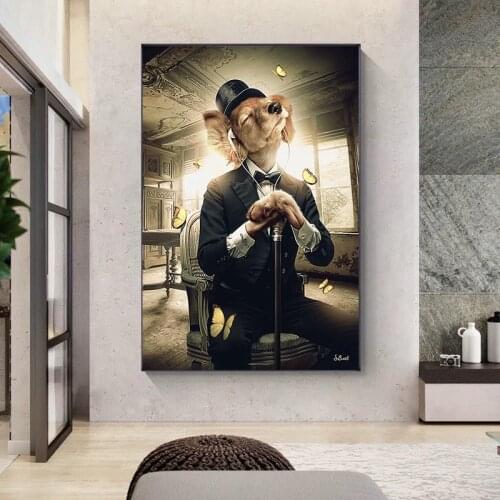 Animal Poster Meditating Dog with Headphones Canvas Painting Wall Art Pictures Posters Prints Wall Decoration for Living Room