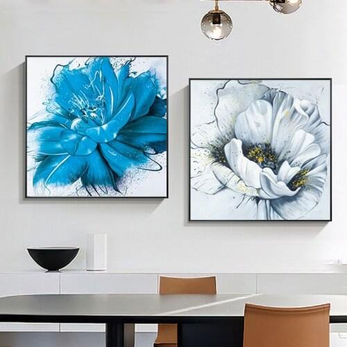 Blue white Rose Leaf Canvas Posters Painting And Prints For Living Room Bedroomodern Elegant Home Decoration Wall Art Pictures