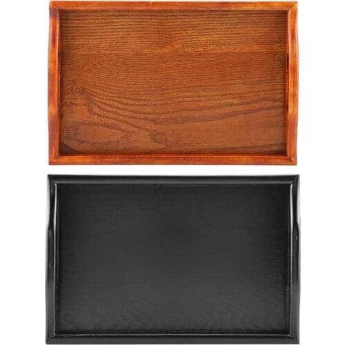 Portable Binaural Rectangle Solid Wooden Trays Serving Trays Tea Coffee Snack Kungfu Deep Neck Plate Dish 30X20X3Cm