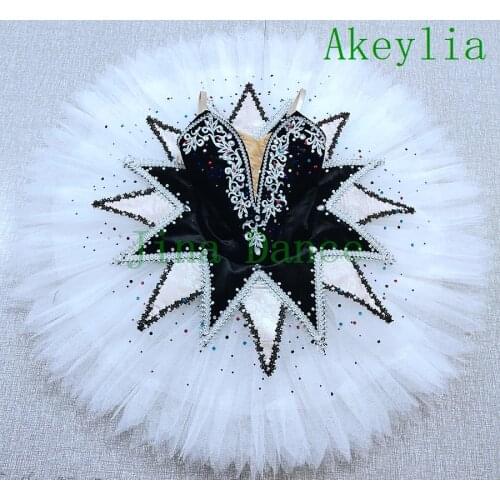 Flash Diamond Black White Harlequin Professional Ballet Pancake Tutu For Girl YAGP TUTU Handmade Classical Ballet Costume Adult