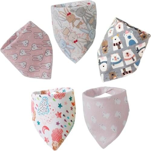 5pcs Adjustable Baby Bibs Cotton Baby Feeding Apron Triangle Baby Bibs Girls Boys Cartoon Feeding Scarf Bib Collar Burp Cloths
