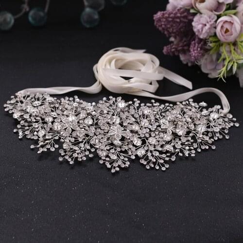100% Handmade Luxury Wedding Dress Accessories Sparkly Diamond Belt Bridesmaid Rhinestone Belt Alloy Flower Belt Prom Dress Belt