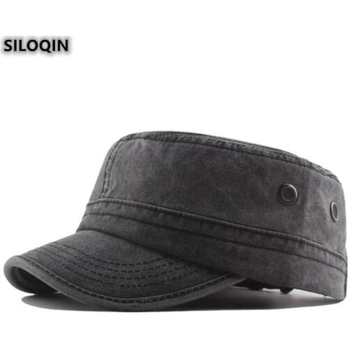 SILOQIN Mens Flat Cap Army Military Hats Washed Cotton Caps Men Fashion Brands Cap Adjustable Size Tongue Cap Snapback Hat