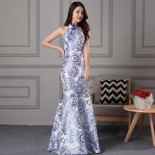 Bride Party Evening Cheongsam Chinese Traditional Womens Sexy Backless Costume Dress Long Robe Wedding Qipao Retro Vestido