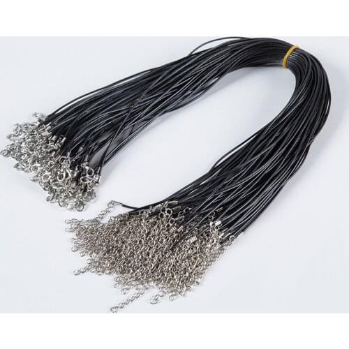 10pcs Waxed Cotton 1.5/2mm Wax Leather Cord Thread Black Necklace Cords 45/50/55/60cm Jewelry Chain Necklaces Rope