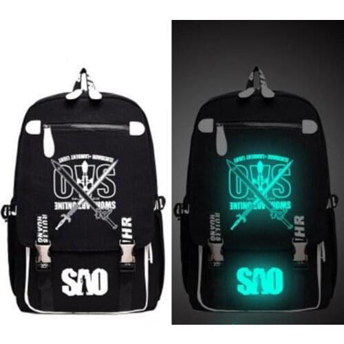 Japan SAO Sword Art Online Gintama Fan Print Anime Luminous Backpack Bag Messenger Glow Light School Student Bag Boy Girl Gift