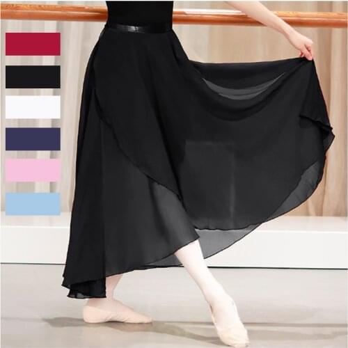 Adults Long Chiffon Ballet Skirts Women Lyrical Soft Ballet Dress Black Burgundy Navy Pink White Ballet Dance Costumes