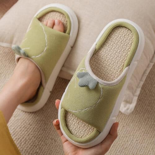 2021 Soft Thick Sole Women Slippers Candy Color Slides Autumn Leisure Footwear Platform Chunky Slides Linen Female Flip Flops