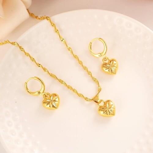 Gold Necklace Earring Set Women Party Gift Dubai love heart crownJewelry Sets bridal party gift DIY charms girls kid Jewelry