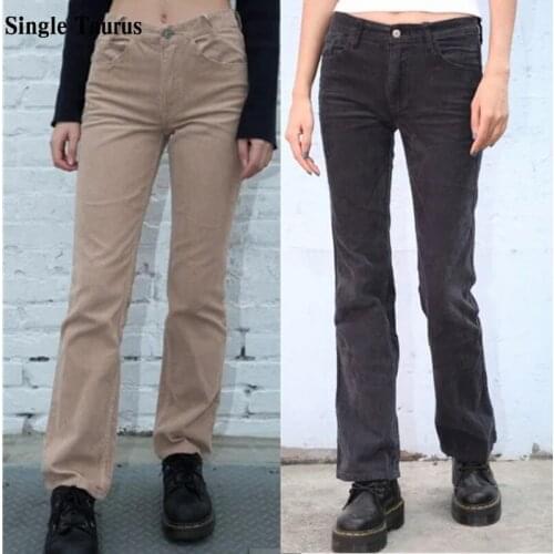 2020 Fall Winter Womans Corduroy Straight Pants Streetwear Fashion High Waist Casual Loose Pant Women Clothing Trousers