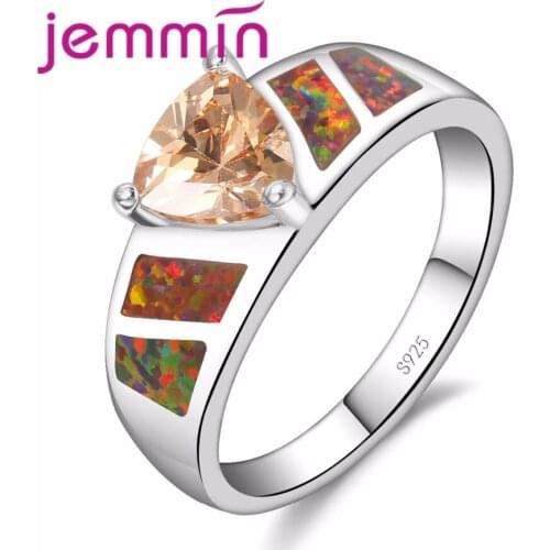 Width Design Colorful Fire Opal Ring S925 Sterling Sliver Ring For Luxury Women Ring Bijoux With Champagne Crystal