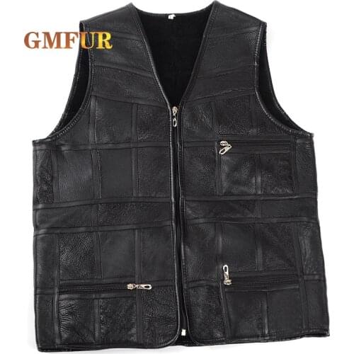 Men Genuine Sheepskin Vest Autumn Winter New Style Sleeveless Plus Size Fashion Real Wool Thick Coat Warm Black Brand Vest