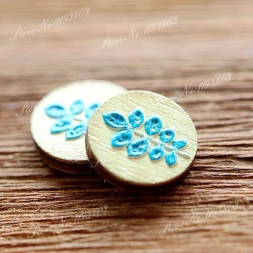 10pcs Unique 3D Leaf Embossed 16mm Round Coloured Drawing pattern Laser Cut wood Cabochon DIY for Rings, Earring,Brooch,Necklace