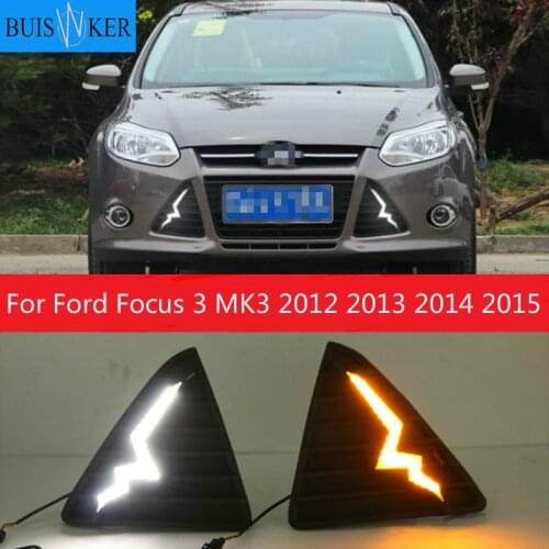 12V LED Car DRL for Ford Focus 3 MK3 2012 2013 2014 2015 daytime running lights fog lamp cover with turn off and dimming Relay