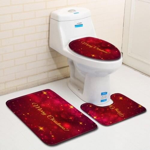 Merry Christmas Toilet Seat Cover Water Absorption 3Pcs Set Carpets Decoration Home Bathroom Anti-Slip Floor Mats Printing Rug