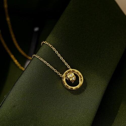 316L Stainless Steel New Fashion Fine Jewelry Round Circle Zircon Digital Scale Charms Chain Choker Necklaces Pendants For Women