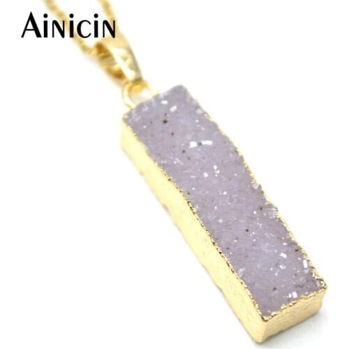 5pcs High Quality Smooth Drusy Crystal Stone Pendant Gold Color Strip Shape Jewelry For Women