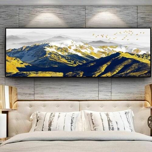 Abstract Natural Golden Bird Snow Mountain Cuadros Landscape Canvas Painting Posters and Prints Wall Art Picture for Living Room