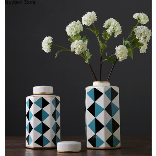American Luxury Blue White Ceramic Storage Jar Vase Decoration Living Room Decoration Jar Modern Home Decoration Accessories