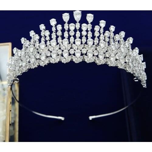 Baroque Cubic Zircon Crystal Bridal Tiaras Crown Headpieces Wedding Hair Accessory Prom Headdress