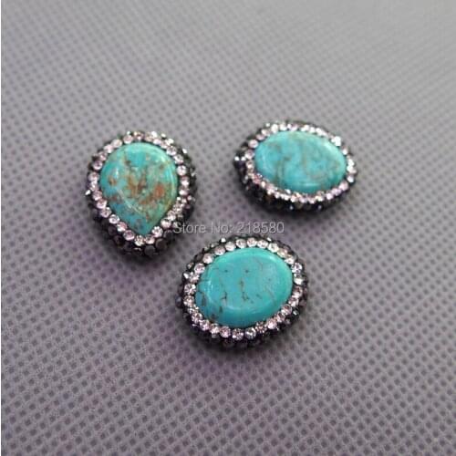 MU150907890 Pave Rhinestone Oval Bracelets Connector Blue Howlite Connector Beads with Hole Drilled from Top to Bottom