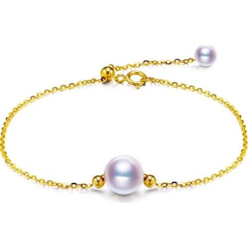 Genuine 18k Gold Pearl Bracelet 7-8mm Round Natural Freshwater Pearl Jewelry Lady Bracelet Accessories Fashion Wedding Gift s500