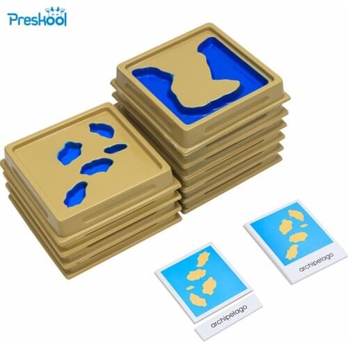 Baby Toy Montessori Geography Mould Land and Water Form Trays Set 1 Set 2 with Cards Early Education Kids Brinquedos Juguetes