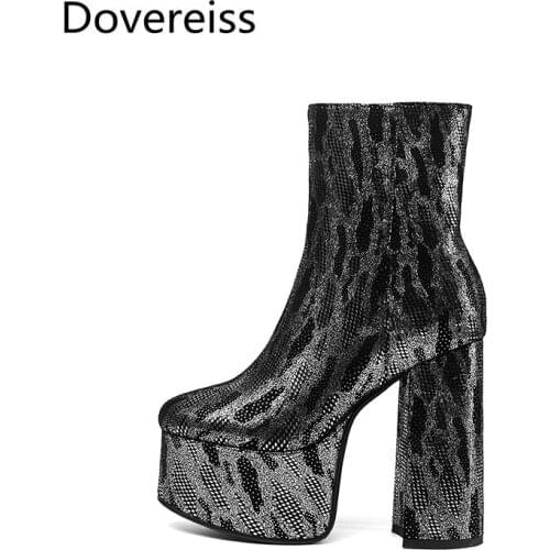 Dovereiss Fashion Womens Shoes Winter New Platform Round Toe Elegant Chunky Heels Concise Mature Short Boots Big Size 42 43